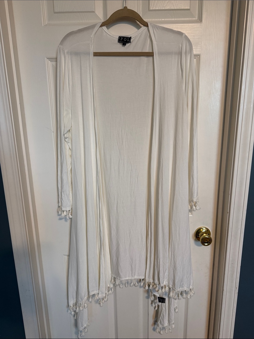 POL White Tassel-Trim Open Cardigan/kimono